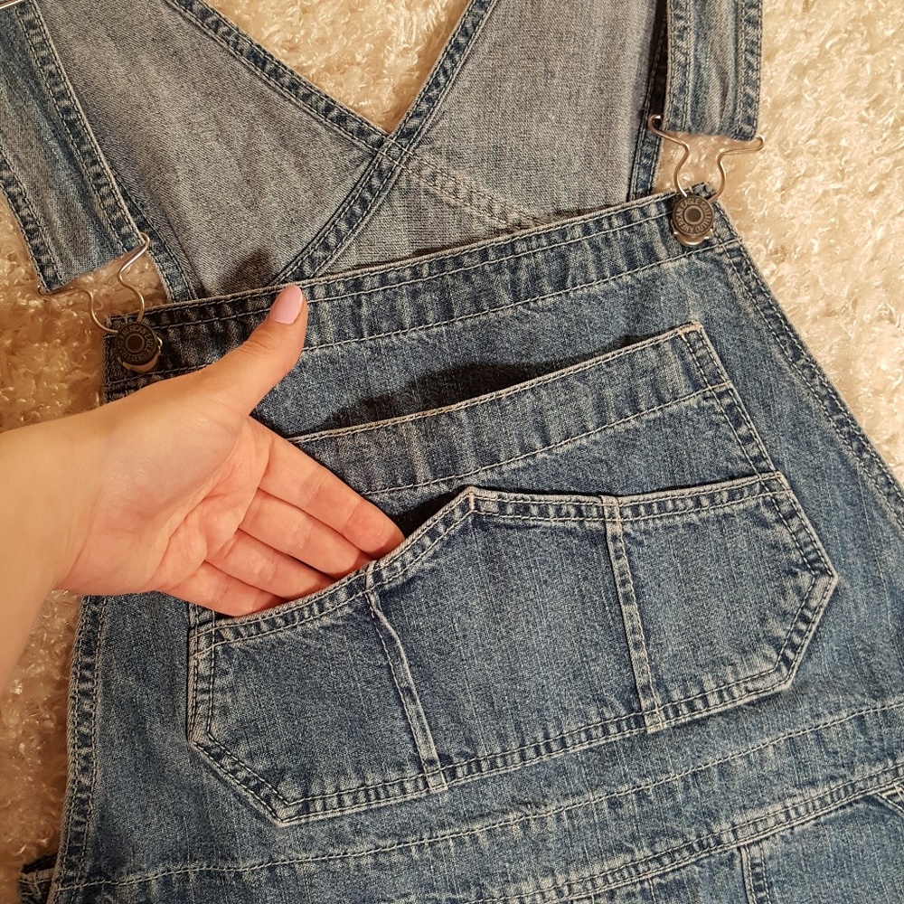 AEO Dungarees Workwear Denim Overall Shorts - Picture 3 of 8